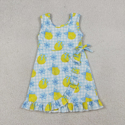 3.31 Sibling Baby Girls Pink Blue Checked Bows Lemons Yoga Active Shorts Knee Length Dress
