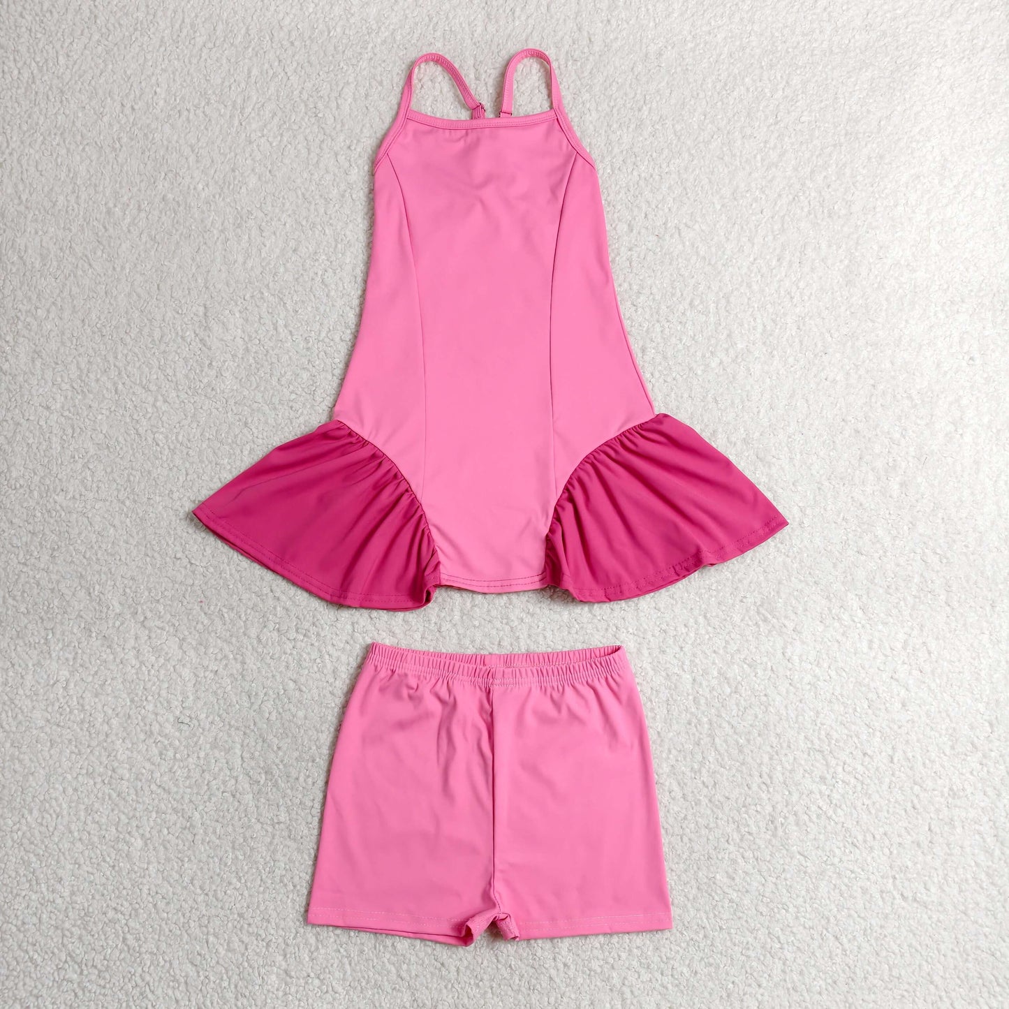 RTS NO MOQ Yoga GSD3688 Baby Girls Pink Strap Yoga Active Shorts Knee Length Dresses