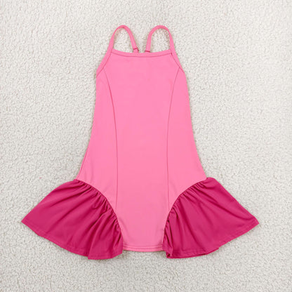 RTS NO MOQ Yoga GSD3688 Baby Girls Pink Strap Yoga Active Shorts Knee Length Dresses