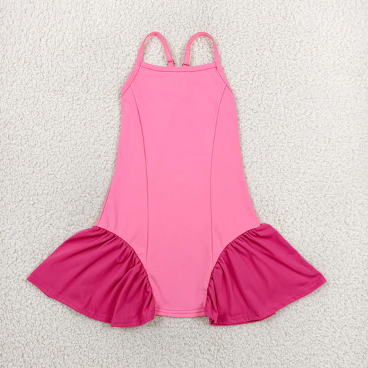 RTS NO MOQ Yoga GSD3688 Baby Girls Pink Strap Yoga Active Shorts Knee Length Dresses