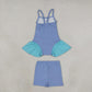 NEW RTS NO MOQ yoga fabric cotton GSSO3264（GSD3693+SS0831） Yoga Baby Girls Blue Strap Tunic Shorts Yoga Set