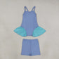 NEW RTS NO MOQ yoga fabric cotton GSSO3264（GSD3693+SS0831） Yoga Baby Girls Blue Strap Tunic Shorts Yoga Set