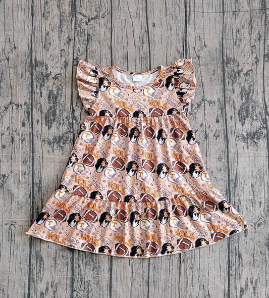 GSD3703Sibling Baby Boys Girls Footballs Vols Team Knee Length Dress Button Shirts Top