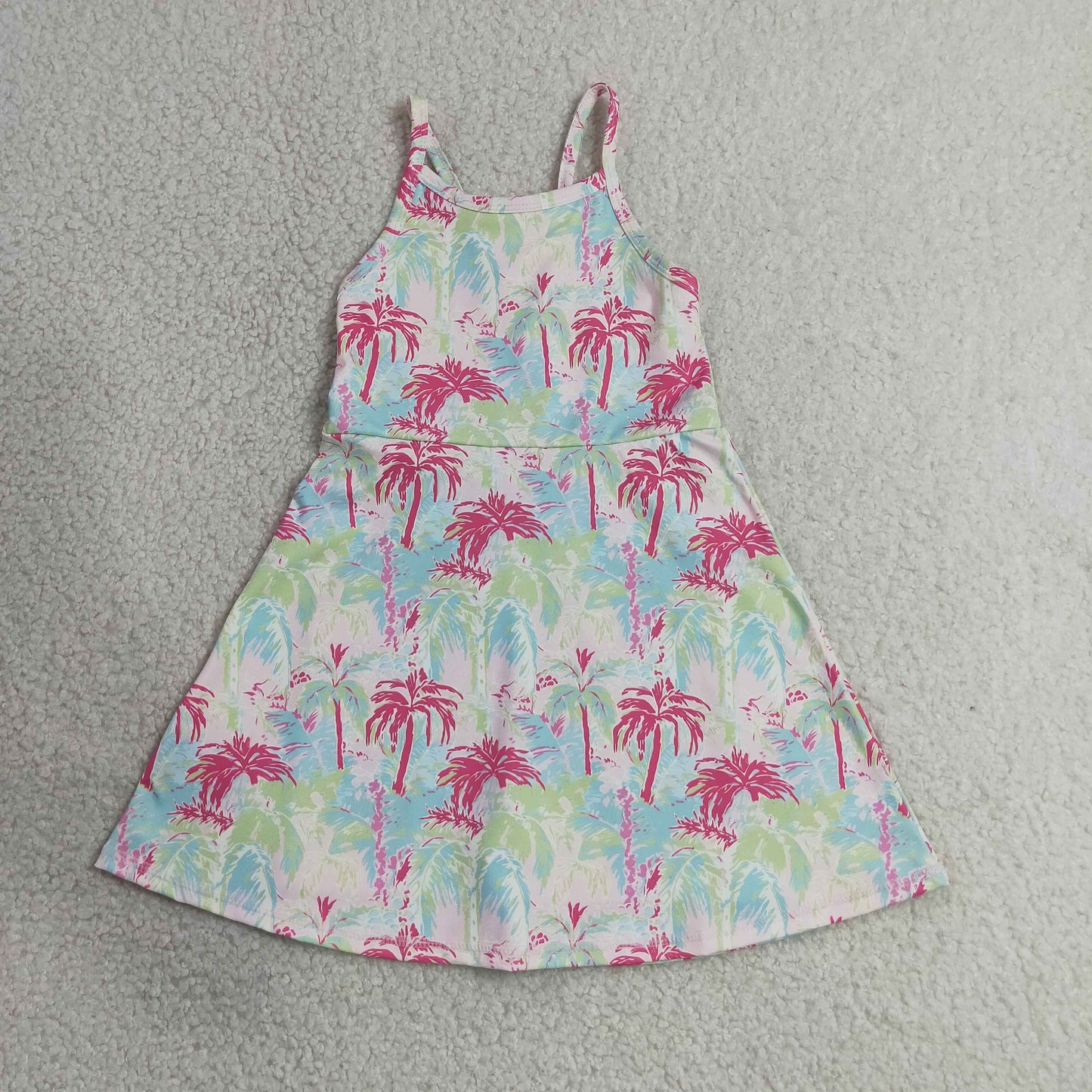 RTS NO MOQ yoga GSD3708 Baby Girls Strap Watercolor Beach Yoga Active Shorts Knee Length Dresses
