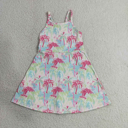 RTS NO MOQ yoga GSD3708 Baby Girls Strap Watercolor Beach Yoga Active Shorts Knee Length Dresses