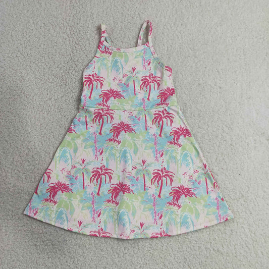 RTS NO MOQ yoga GSD3708 Baby Girls Strap Watercolor Beach Yoga Active Shorts Knee Length Dresses
