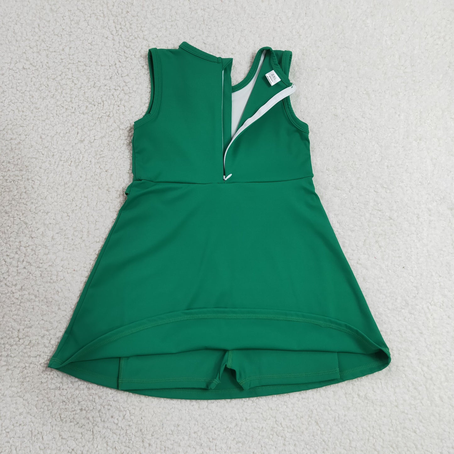 RTS NO MOQ yoga GSD3742 Baby Girls Green Sleeveless Yoga Active Shorts Knee Length Dresses