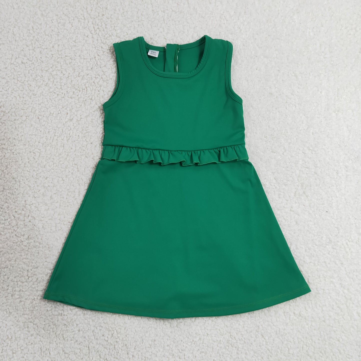 RTS NO MOQ yoga GSD3742 Baby Girls Green Sleeveless Yoga Active Shorts Knee Length Dresses