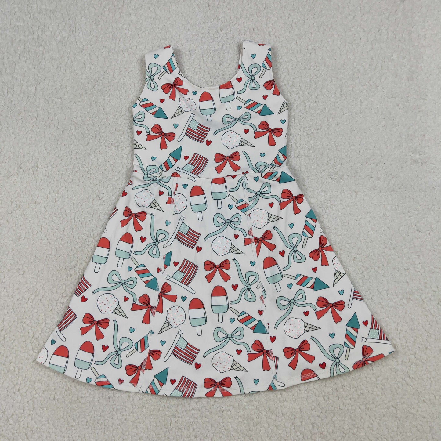 3.31 GSD3750 Baby Girls Popsicle Flag Bows Yoga Active 4th of July Shorts Knee Length Dress