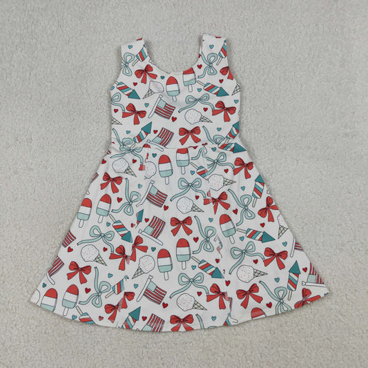 3.31 GSD3750 Baby Girls Popsicle Flag Bows Yoga Active 4th of July Shorts Knee Length Dress
