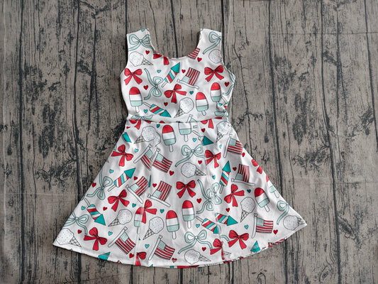 GSD3750Baby Girls Popsicle Flag Bows Yoga Active 4th of July Shorts Knee Length Dress