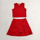 GSD3759 Baby Girls Red Vest Top Bows Skirt Shorts Yoga Active Clothes Set