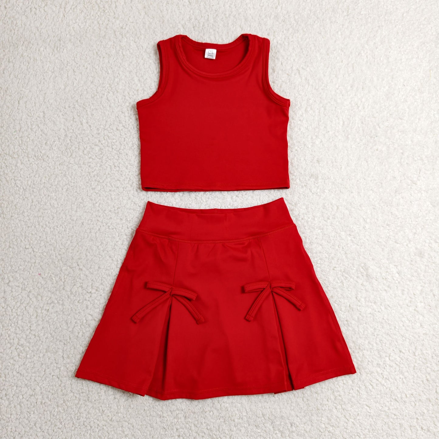 GSD3759 Baby Girls Red Vest Top Bows Skirt Shorts Yoga Active Clothes Set