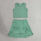 RTS NO MOQ yoga GSD3760 Baby Girls Green Vest Top Bows Skirt Shorts Yoga Active Clothes Set