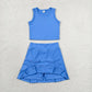 RTS NO MOQ Yoga GSD3761 Baby Girls Hot Blue Vest Top Bows Skirt Shorts Yoga Active Clothes Set