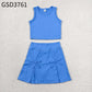 RTS NO MOQ Yoga GSD3761 Baby Girls Hot Blue Vest Top Bows Skirt Shorts Yoga Active Clothes Set