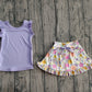 GSD3771Baby Girls Purple Vest Colorful Floral Pockets Scallop Skirt Short Yoga Active Clothes Set Preorder