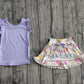 GSD3771Baby Girls Purple Vest Colorful Floral Pockets Scallop Skirt Short Yoga Active Clothes Set Preorder