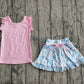 GSD3773Baby Girls Pink Vest Colorful Floral Pockets Scallop Skirt Short Yoga Active Clothes Set Preorder