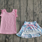GSD3773Baby Girls Pink Vest Colorful Floral Pockets Scallop Skirt Short Yoga Active Clothes Set Preorder