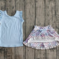 GSD3775Baby Girls Blue Vest Colorful Floral Pockets Scallop Skirt Short Yoga Active Clothes Set Preorder