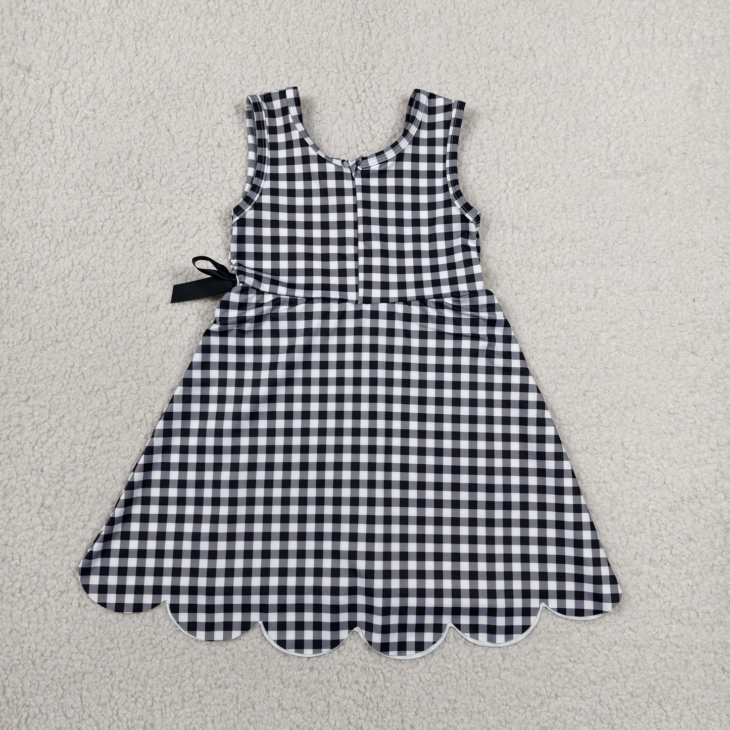 Baby Girls Black Checked Sleeveless Yoga Active Shorts Scallop Knee Length Dresses