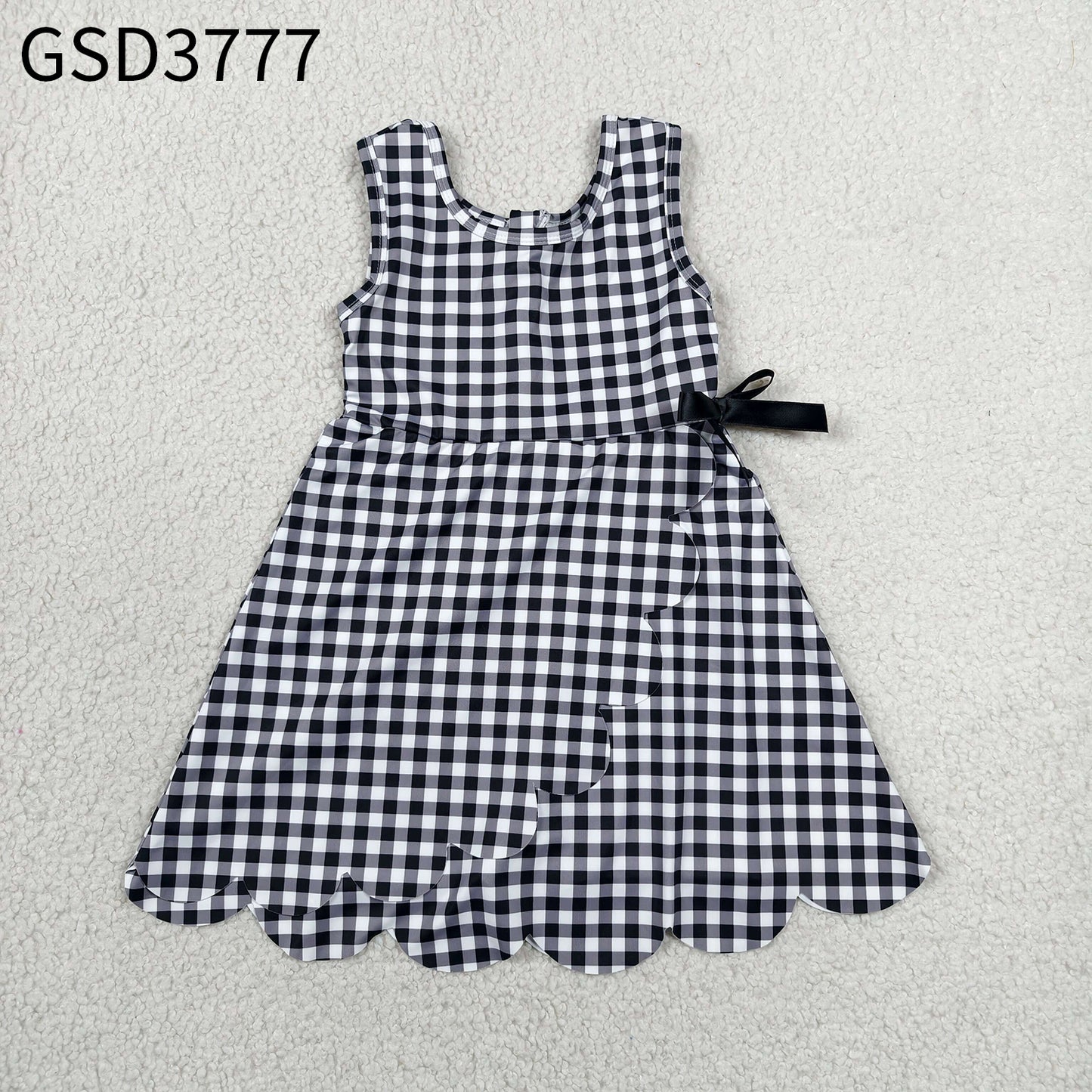 Baby Girls Black Checked Sleeveless Yoga Active Shorts Scallop Knee Length Dresses