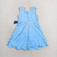 Baby Girls Blue Checked Sleeveless Yoga Active Shorts Scallop Knee Length Dresses