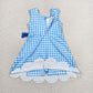 Baby Girls Blue Checked Sleeveless Yoga Active Shorts Scallop Knee Length Dresses