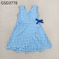 Baby Girls Blue Checked Sleeveless Yoga Active Shorts Scallop Knee Length Dresses
