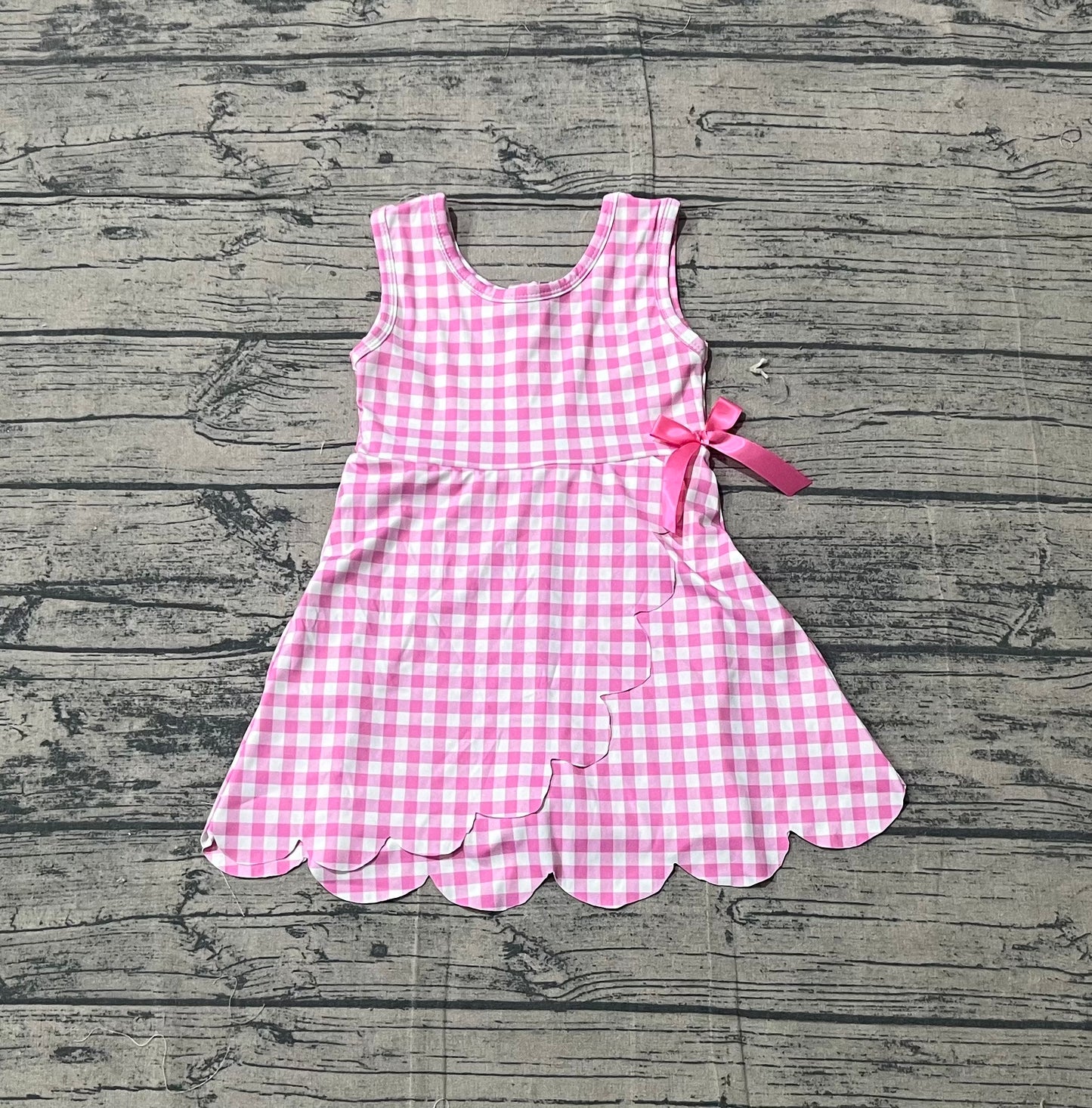 GSD3779Baby Girls Pink Checked Sleeveless Yoga Active Scallop Shorts Knee Length Dresses Preorder
