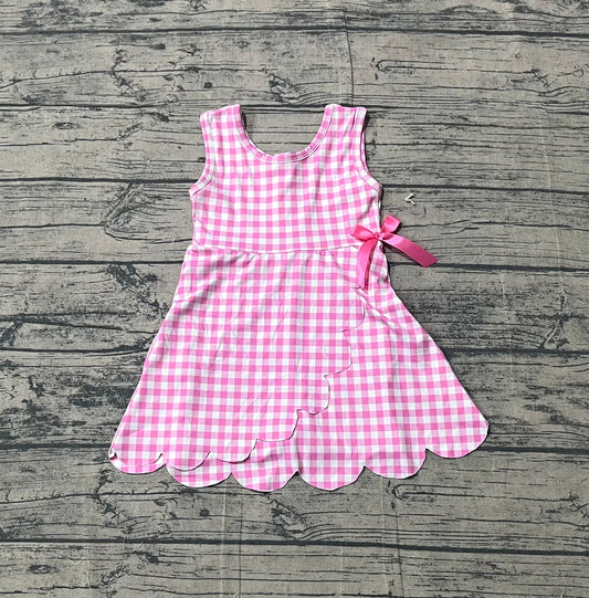 GSD3779Baby Girls Pink Checked Sleeveless Yoga Active Scallop Shorts Knee Length Dresses Preorder