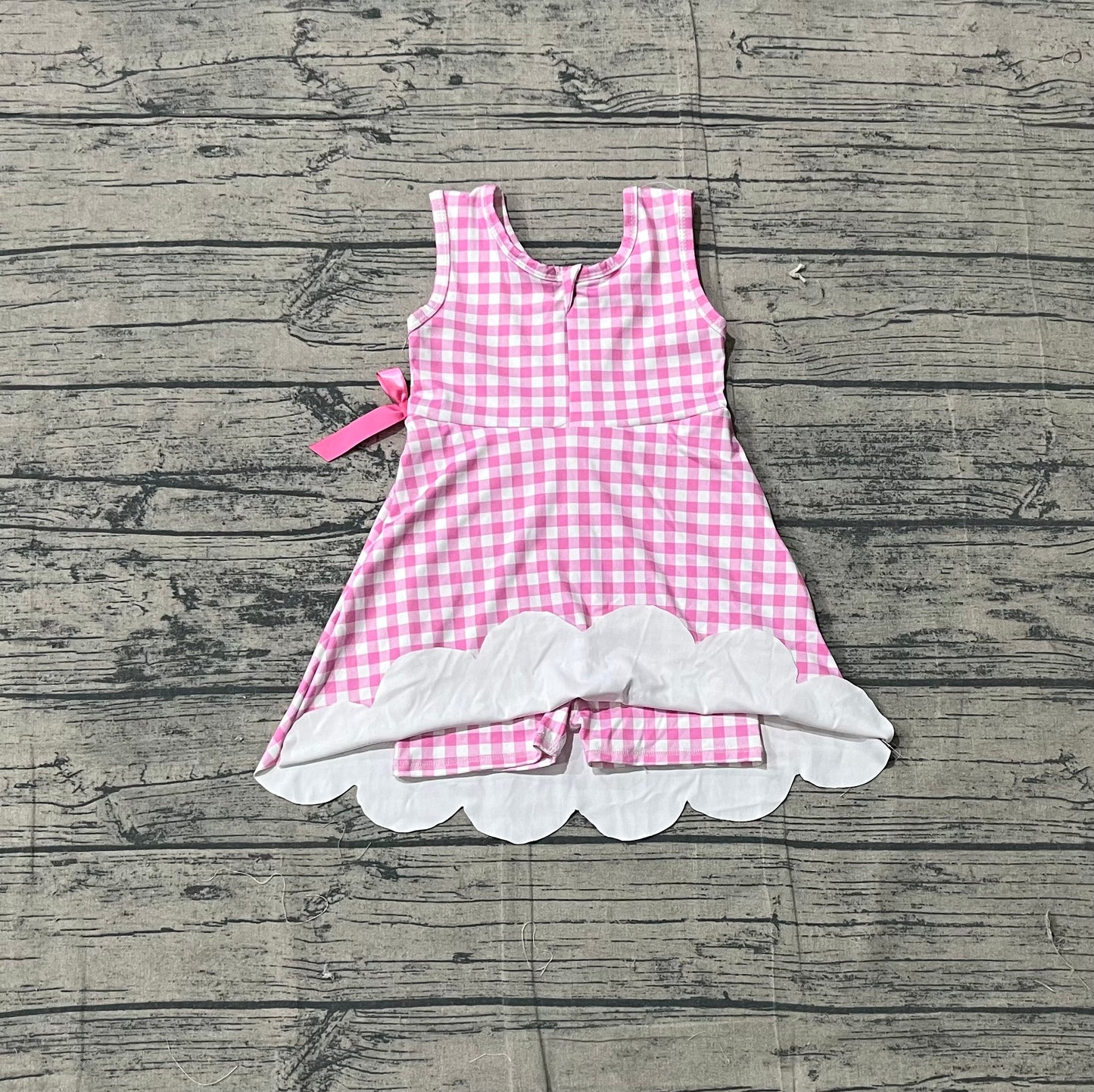 GSD3779Baby Girls Pink Checked Sleeveless Yoga Active Scallop Shorts Knee Length Dresses Preorder