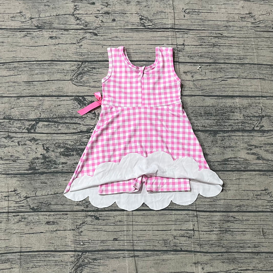GSD3779Baby Girls Pink Checked Sleeveless Yoga Active Scallop Shorts Knee Length Dresses Preorder