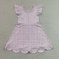 RTS NO MOQ Yoga GSD3796 Baby Girls Pink Checked Yoga Active Short Scallop Knee Length Dresses