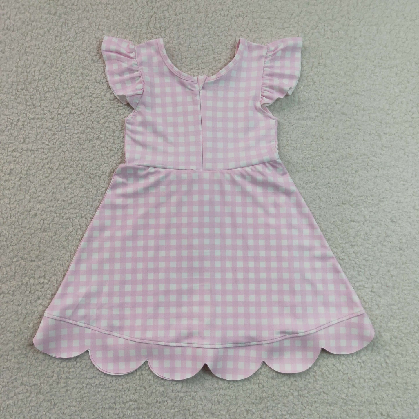 RTS NO MOQ Yoga GSD3796 Baby Girls Pink Checked Yoga Active Short Scallop Knee Length Dresses