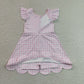 RTS NO MOQ Yoga GSD3796 Baby Girls Pink Checked Yoga Active Short Scallop Knee Length Dresses