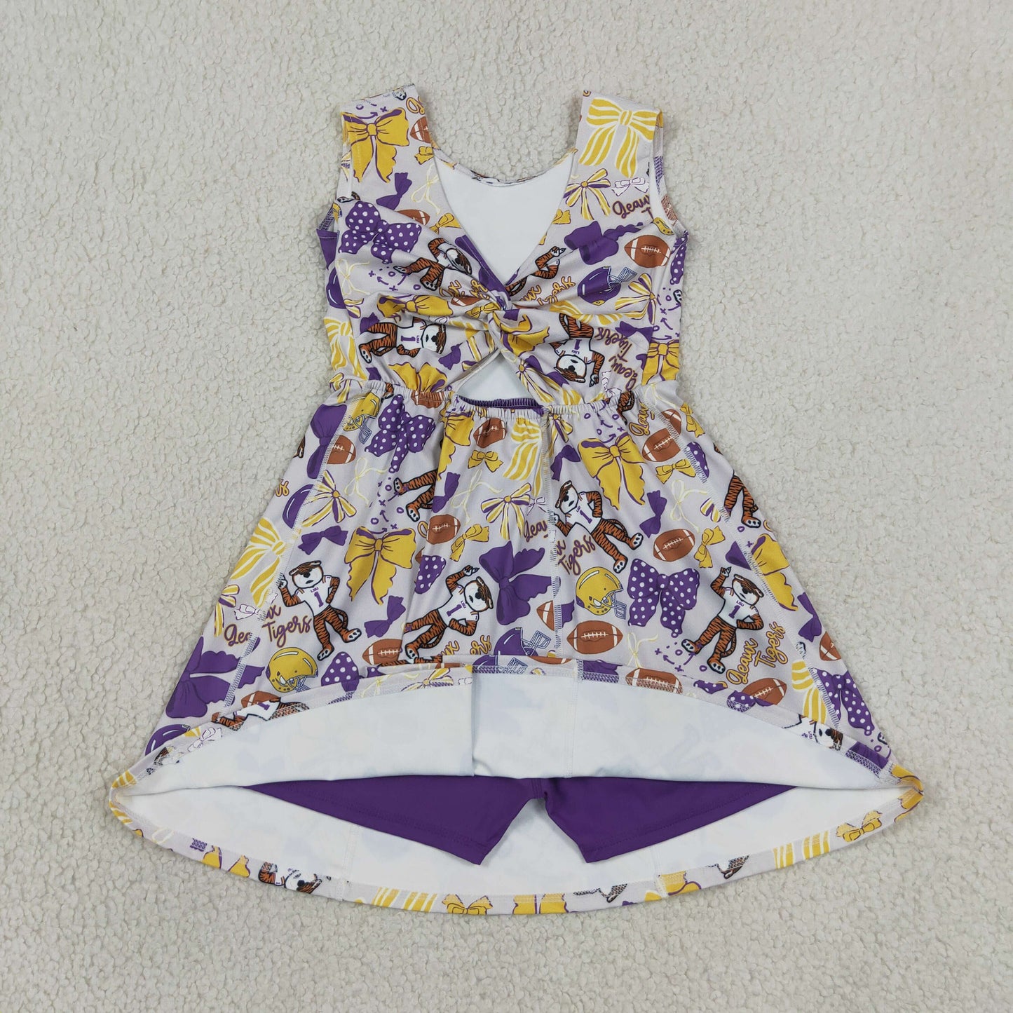 NEW RTS NO MOQ yoga fabric GSD3801 Baby Girls Football Bow Knee Length Active Skort Dresses