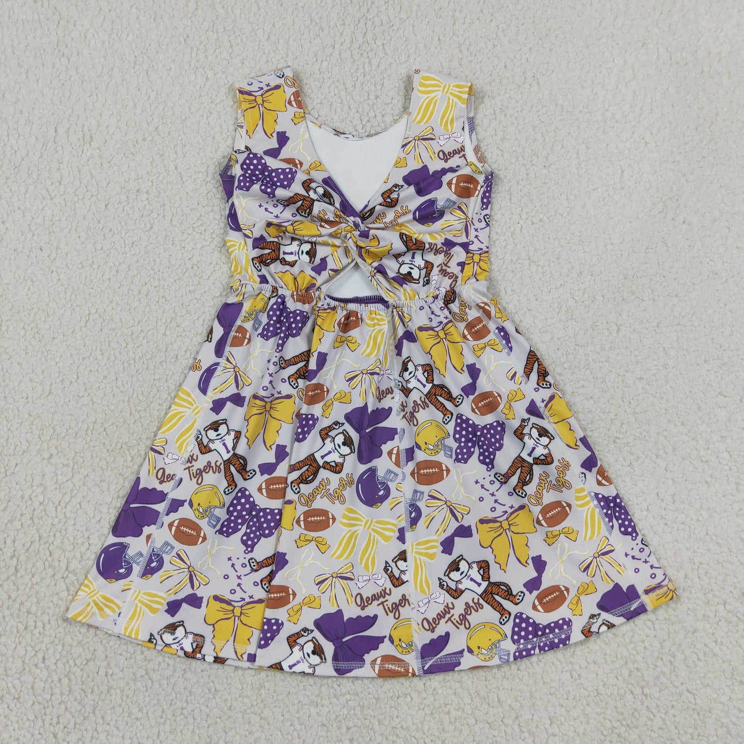 NEW RTS NO MOQ yoga fabric GSD3801 Baby Girls Football Bow Knee Length Active Skort Dresses