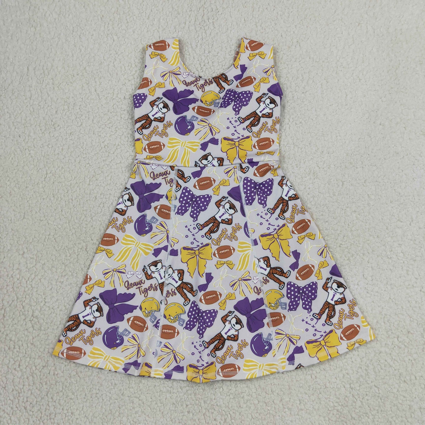 NEW RTS NO MOQ yoga fabric GSD3801 Baby Girls Football Bow Knee Length Active Skort Dresses