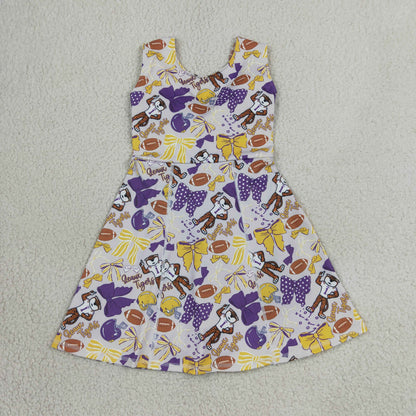 NEW RTS NO MOQ yoga fabric GSD3801 Baby Girls Football Bow Knee Length Active Skort Dresses