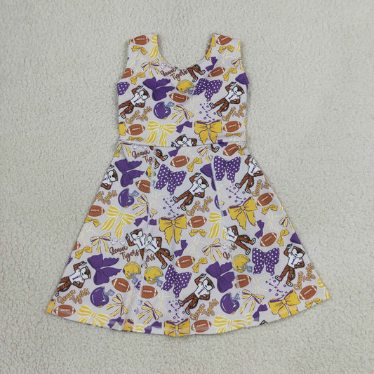 NEW RTS NO MOQ yoga fabric GSD3801 Baby Girls Football Bow Knee Length Active Skort Dresses