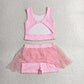 RTS NO MOQ Yoga GSD3806 Baby Girls Pink Sleeveless Vests Tassel Skirt Short Yoga Active Clothes Set