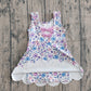 GSD3808Baby Girls Colorful Flower Bows Top Yoga Active Scallop Short Knee Length Dress Preorder