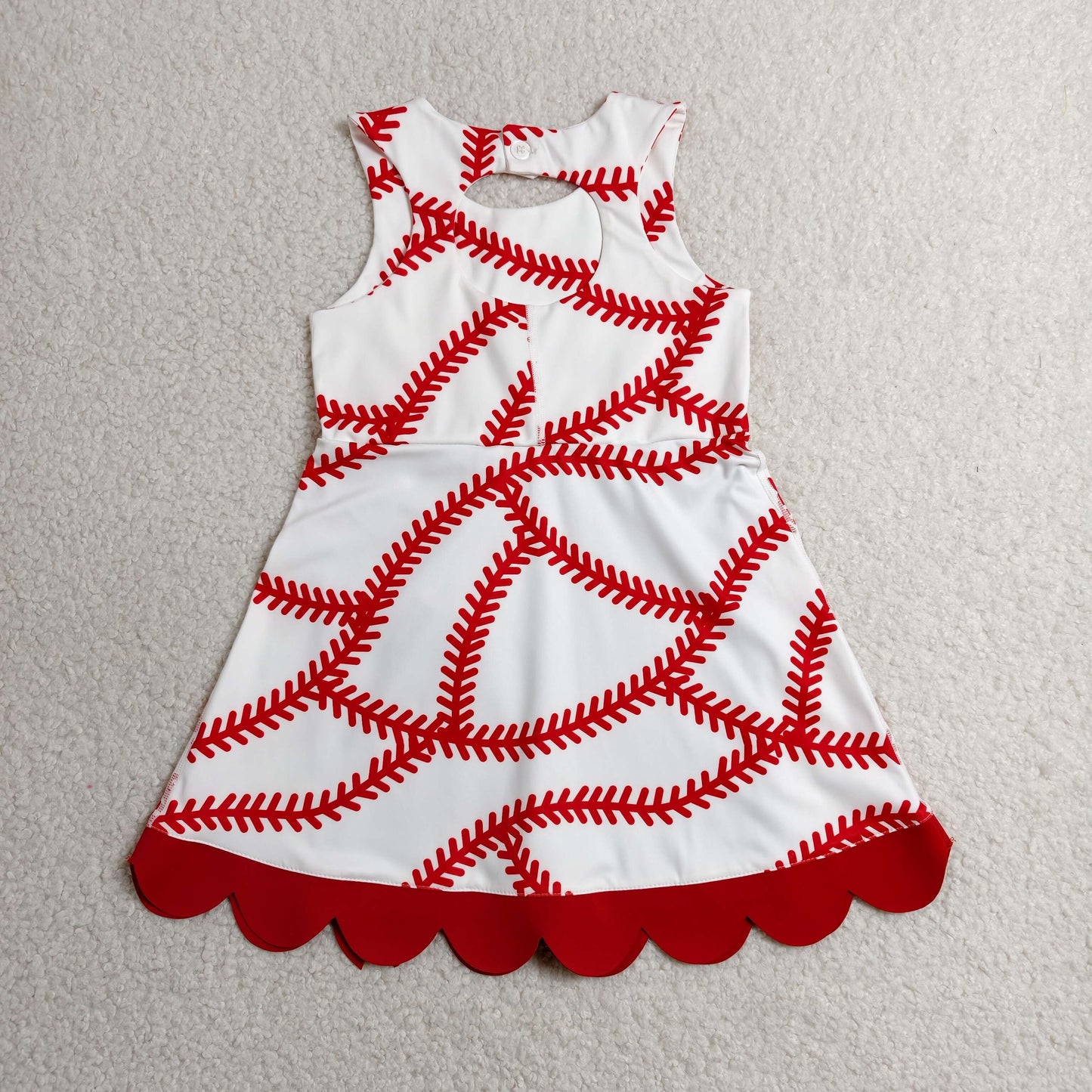 RTS NO MOQ Yoga GSD3833 Baby Girls Baseball Bows Team Yoga Active Short Scallop Knee Length Dress