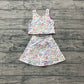 GSD3838Baby Girls Colorful Flowers Vests Top Skirt Short Yoga Active Clothes Set Preorder