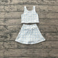 GSD3839Baby Girls Light Blue Vests Top Skirt Short Yoga Active Clothes Set Preorder