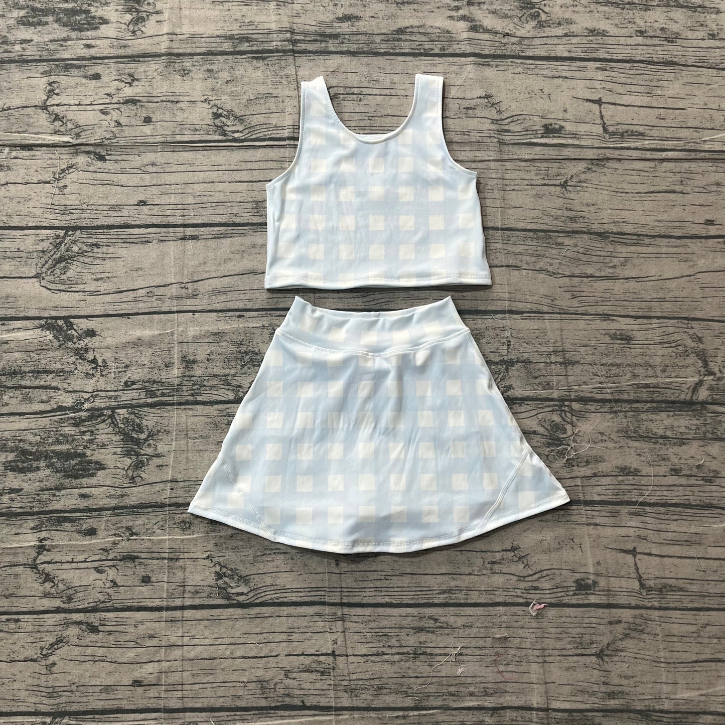 GSD3839Baby Girls Light Blue Vests Top Skirt Short Yoga Active Clothes Set Preorder