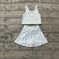 GSD3839Baby Girls Light Blue Vests Top Skirt Short Yoga Active Clothes Set Preorder
