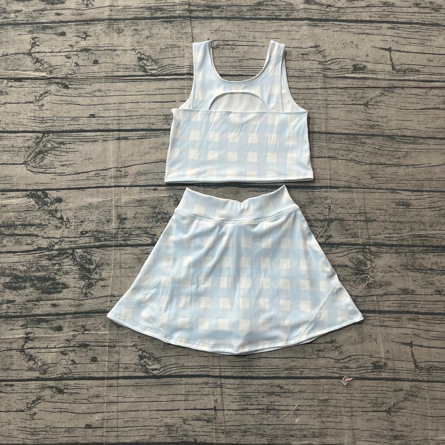 GSD3839Baby Girls Light Blue Vests Top Skirt Short Yoga Active Clothes Set Preorder